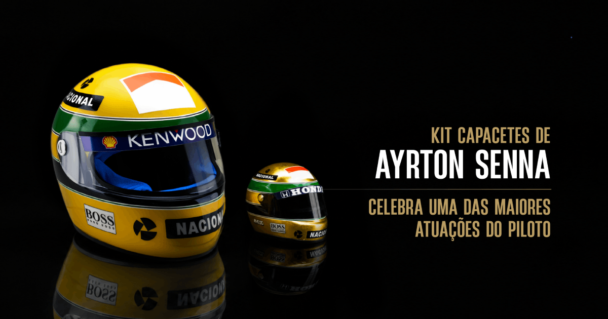 Kit capacetes de Ayrton Senna celebra uma das maiores atuações do piloto